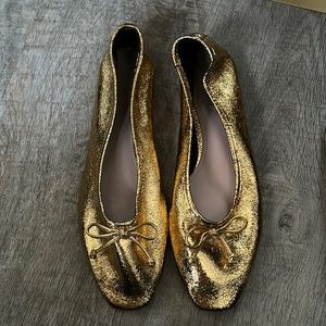 SCHUTZ Gold Flats with Bow Detail